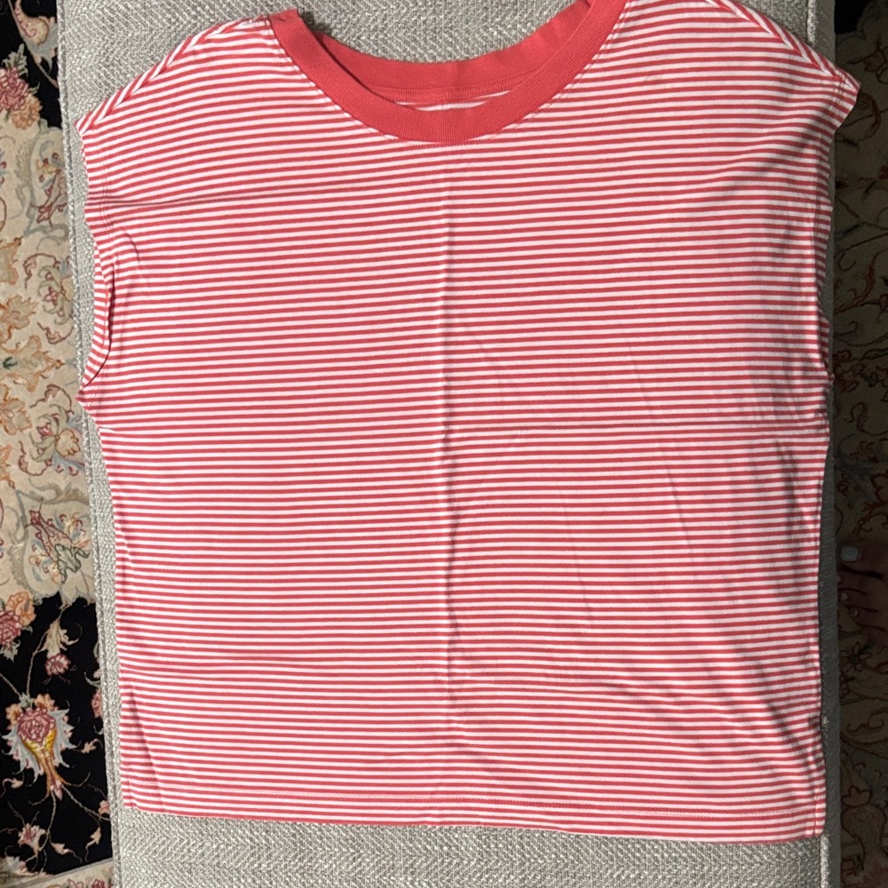 LOFT Pink and White Striped Short Sleeve Tee